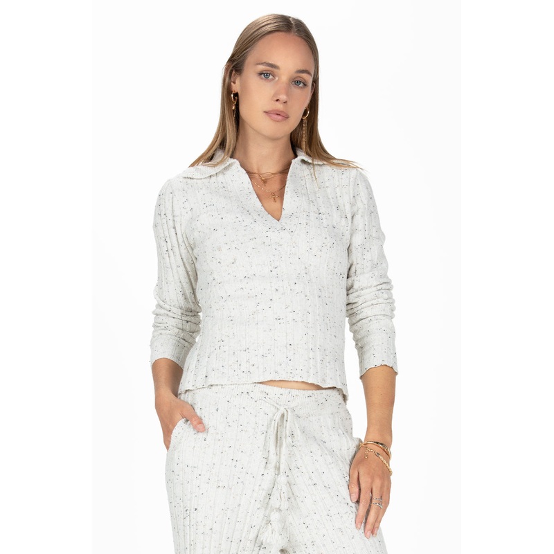 Speckled Ribbed V-Neck Sweater