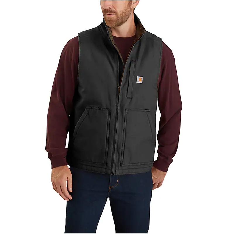 Men’s Loose Fit Washed Duck Sherpa-lined Mock-neck Vest