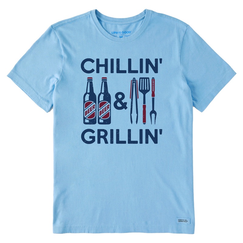 Men’s Chillin’ & Grillin’ Beer & BBQ Short Sleeve Crusher Tee – Cool Blue