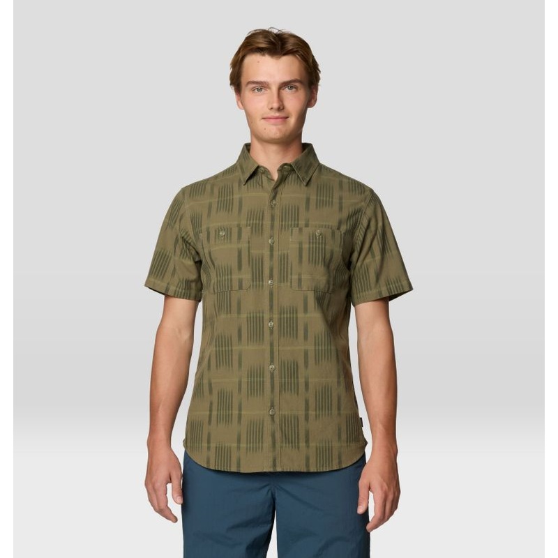 Men’s Grove Hide Out Short Sleeve Shirt – Mission Olive Ikat Jacquard