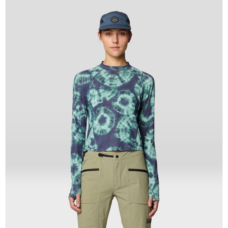 Women’s Crater Lake Long Sleeve Crop – Lapis Dusk Spore Dye Print