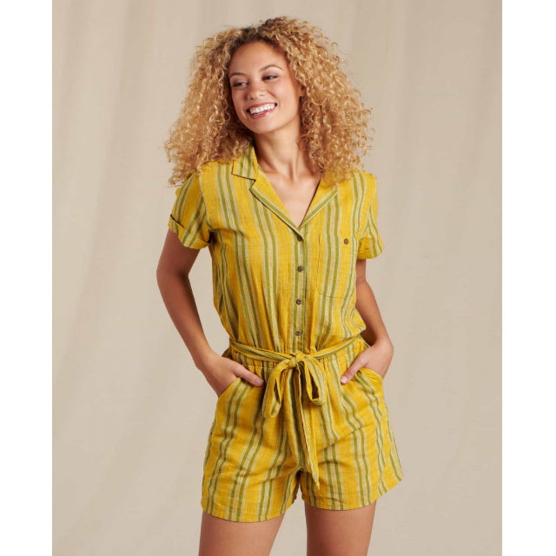 Women’s Camp Cove SS Romper|Lemon Stripe|North Shore Vertical Stripe|Pale Slate|Botanical Print|S|M|L|XL|XS
